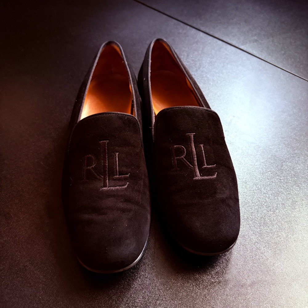 Lauren Ralph Lauren Monogrammed-Embroidered Black loafers slip on flats size 7 - Picture 2 of 7
